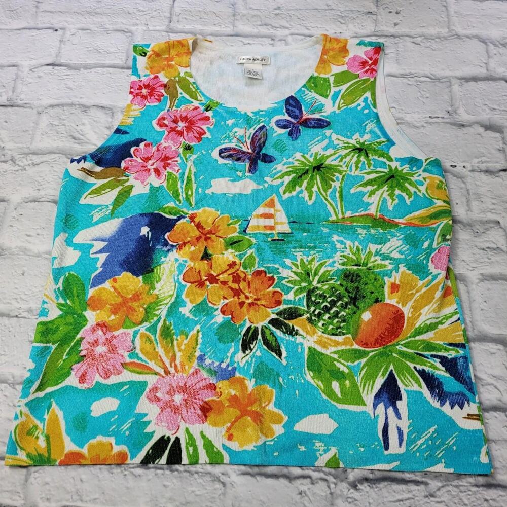 Laura Ashley Tropical Tank Top Turquoise Print size Large